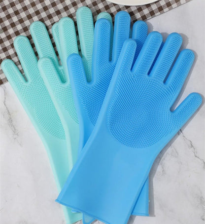 Pet Grooming Gloves Silicone Gloves with High-Density Teeth Enhanced Five Finger Design for Dogs Cats Bathing Massaging (Grey)