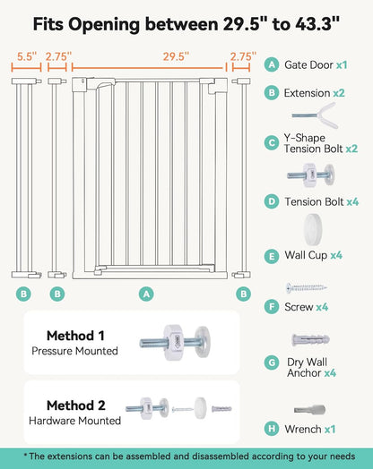 COMOMY 36" Extra Tall Baby Gate for Stairs and Doorways - Fits 29.5" to 48.8" Wide Openings, Auto Close Extra Wide Dog Gate for House, Pressure Mounted Easy Walk Through Pet With Door, Black