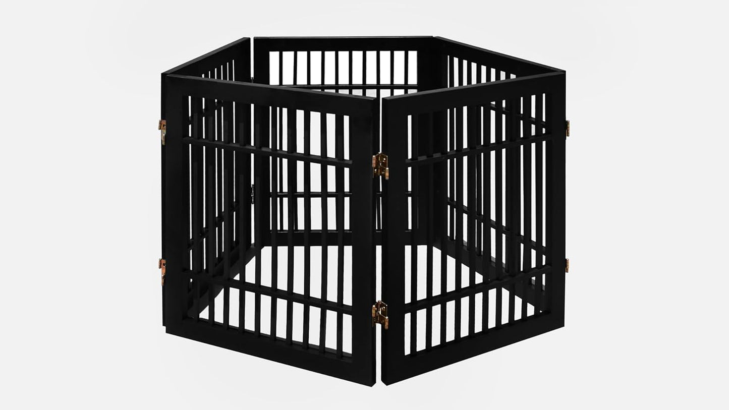 Urnporium Freestanding Wooden Dog Gate for Doorways – Foldable Acacia Wood Pet Gate, No Drill Portable Indoor/Outdoor Puppy Fence Barrier (White Pet Gate, 3 Panel 24" Tall)