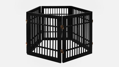 Urnporium Freestanding Wooden Dog Gate for Doorways – Foldable Acacia Wood Pet Gate, No Drill Portable Indoor/Outdoor Puppy Fence Barrier (White Pet Gate, 3 Panel 24" Tall)