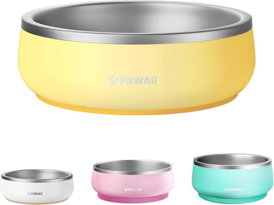 Pawaii Dog Bowl, 34 oz Double-Wall Stainless Steel Food and Water Bowl, Non-Slip Rubber Base, Dishwasher Safe, ID Tag Included, (1 Pack)