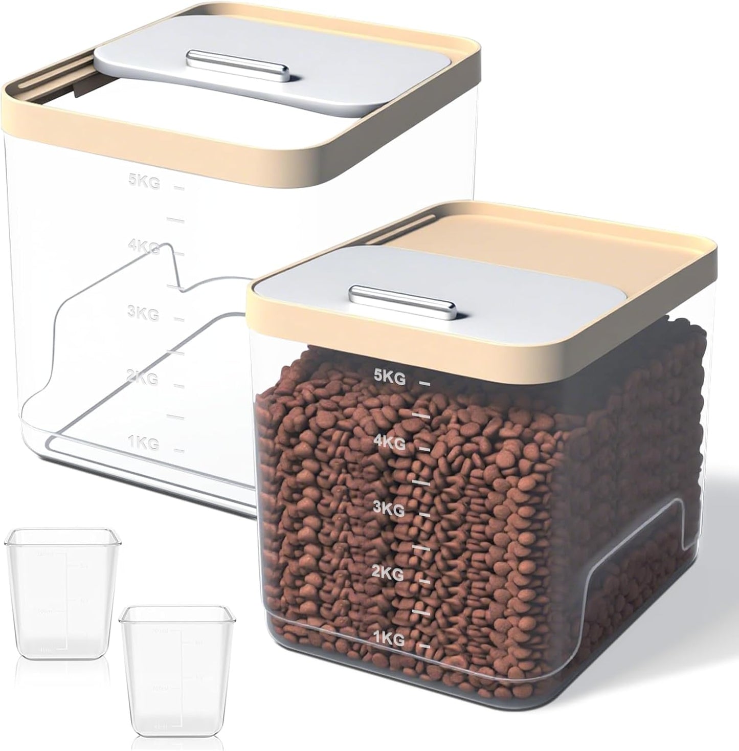 2 Pack Dog Food Storage Container, Pet Food Storage Containers for Dog Cat Bird, Holds 11LB Each, Clear BPA-Free Bin with Locking Lid, Includes 2 Measuring Cups, Keep Fresh Moisture Proof