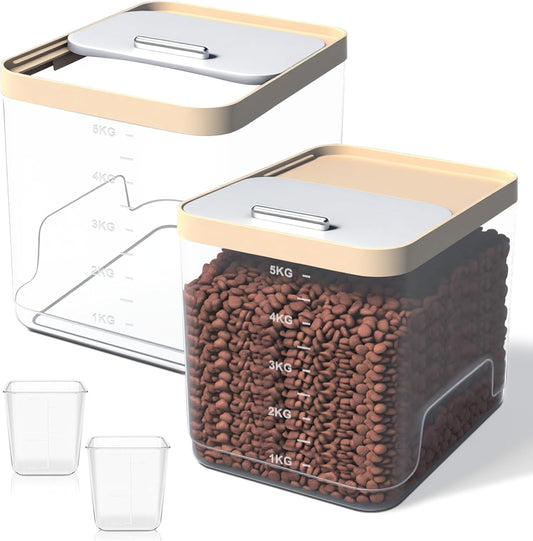 2 Pack Dog Food Storage Container, Pet Food Storage Containers for Dog Cat Bird, Holds 11LB Each, Clear BPA-Free Bin with Locking Lid, Includes 2 Measuring Cups, Keep Fresh Moisture Proof