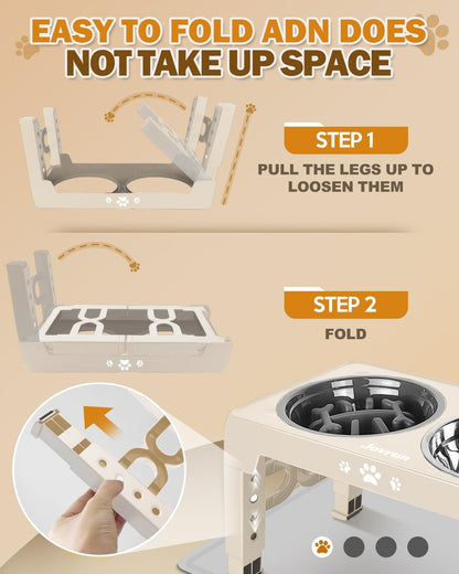 Jovrun Elevated Dog Bowls for Small Dogs and Cats, Non-Slip Cat Bowls with 2 Thick 5.5" Stainless Steel Dishes, Dog Feeder 2 Heights Adjustable to 2.6"-5.3"