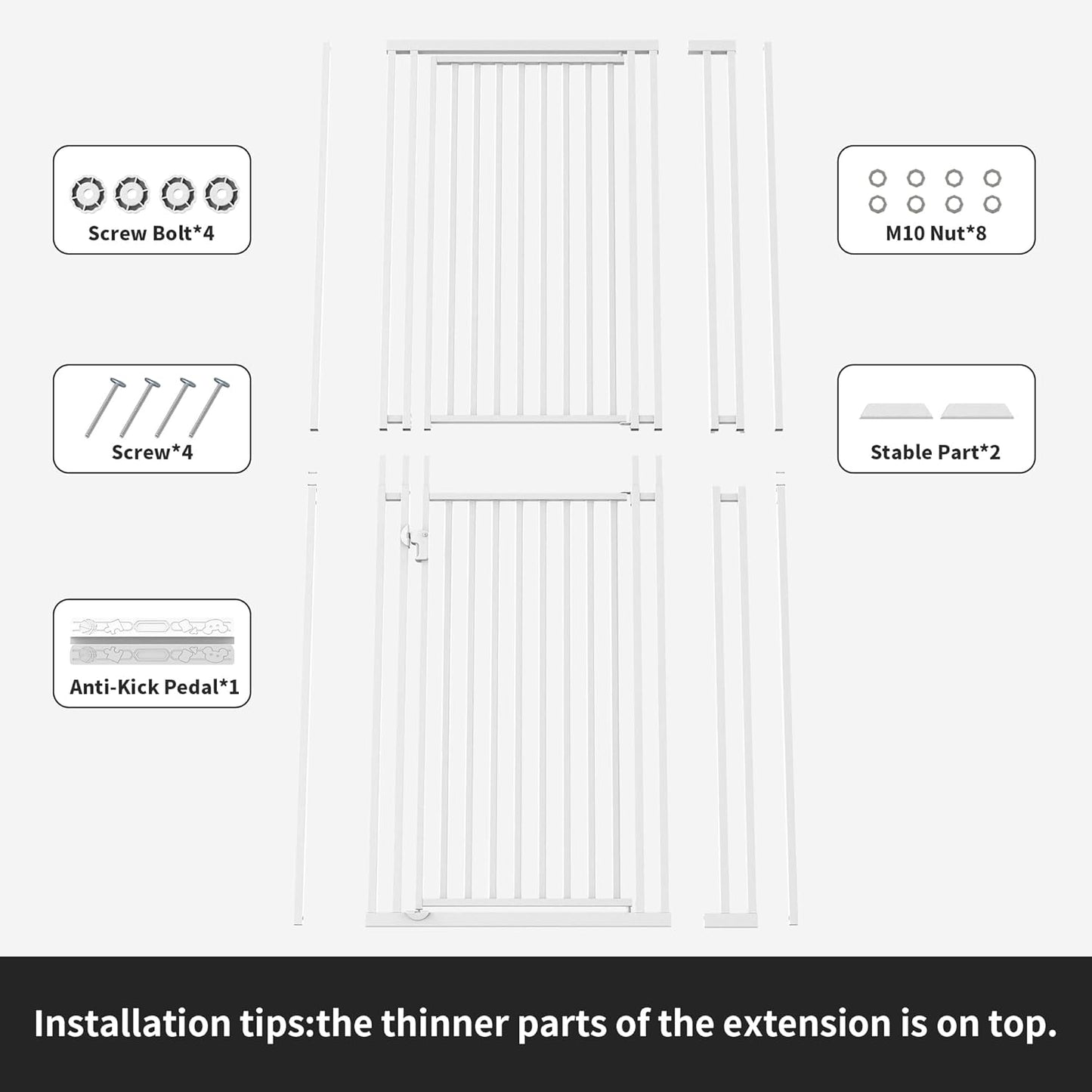 78.74" Extra Tall Cat Gate for Doorway, Wide Adjustable 27.56"-32.28" No Drilling Pet Proof Safety Door Gate, Pressure Mount Full Dog Barrier for Stairs Kitchen House-White