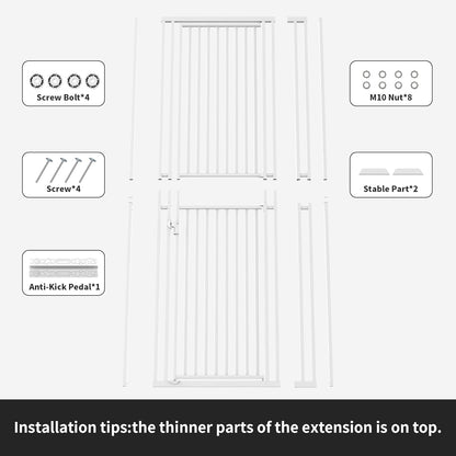 78.74" Extra Tall Cat Gate for Doorway, Wide Adjustable 27.56"-32.28" No Drilling Pet Proof Safety Door Gate, Pressure Mount Full Dog Barrier for Stairs Kitchen House-White
