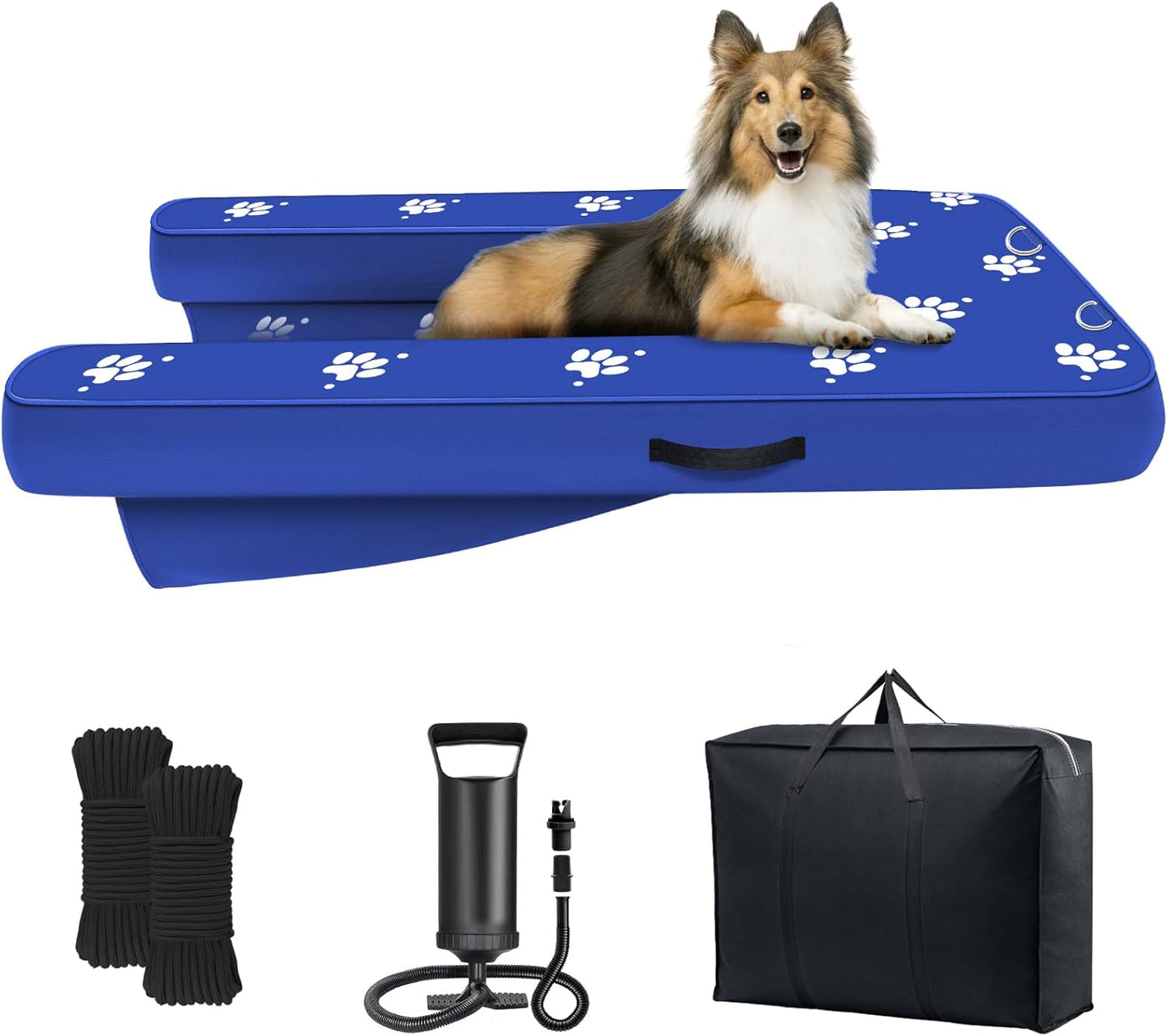 Inflatable Dock Platform, Medium Dog Boat Ramp Floating Non-Slip Oxford and PVC with Small Water Ramp for Dogs Pool, Dock, Lake with Traction Rope, Manual Air Pump (3.2ft x 2.2ft x 4in) M01