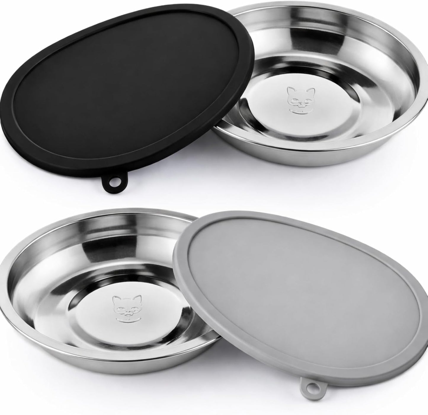 Patelai 4 Pcs Stainless Steel Dog Bowls with Silicone Lids Portable Food and Water Dishes for Pets Sealable Containers for 6.3" for Cats & Small Dogs (Red,Purple)