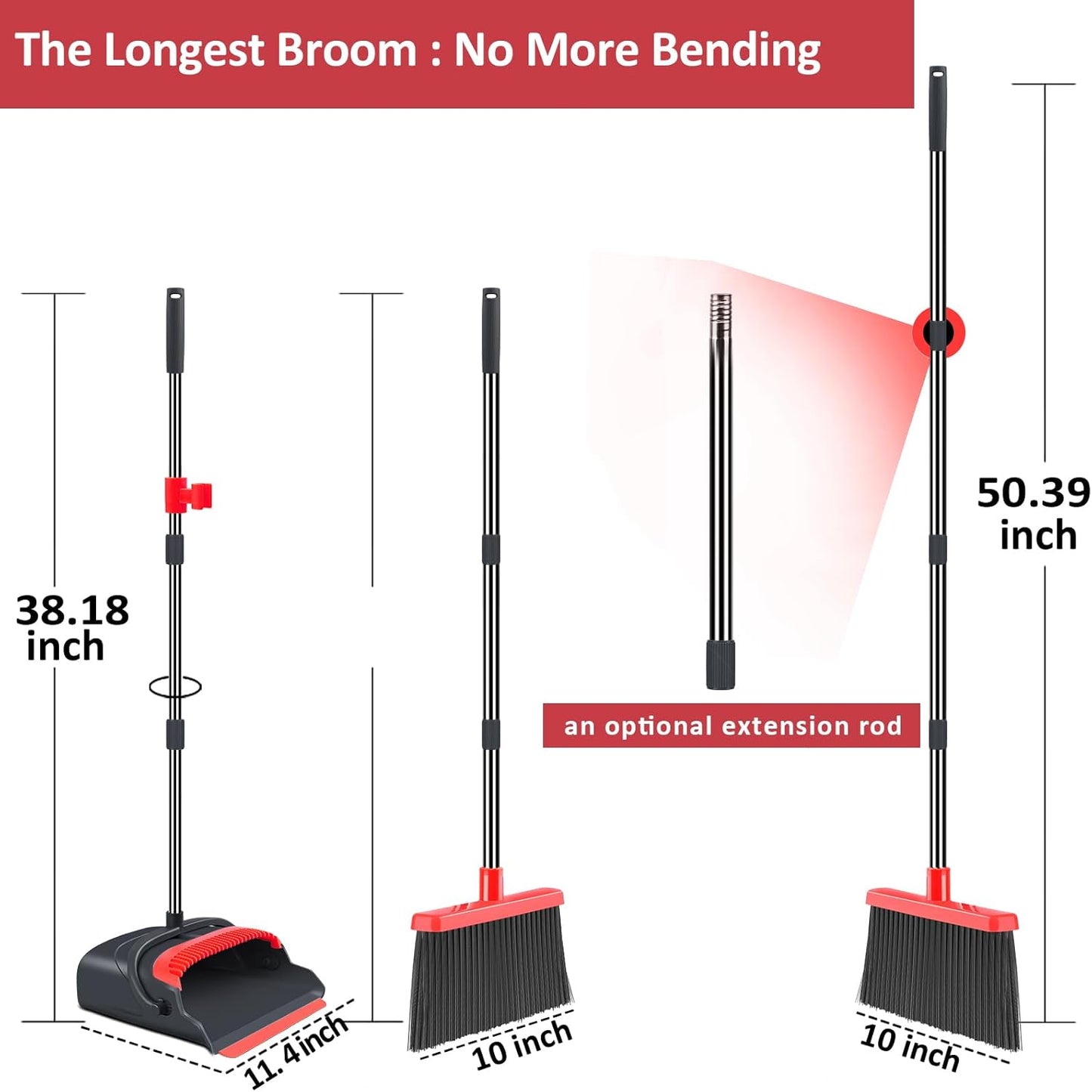 Upgrade Broom and Dustpan Set, Self-Cleaning with Dustpan Teeth, Indoor&Outdoor Sweeping, Ideal for Dog Cat Pets Home Use, Stand Up Broom and Dustpan (Gray&Orange)