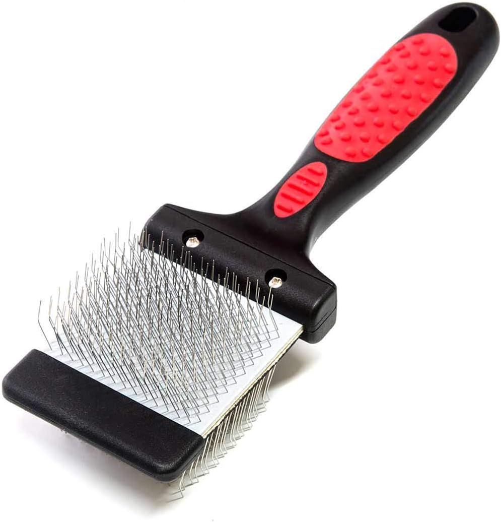Ryan's Pet Supplies Paw Brothers Double Sided Soft Flex Slicker Brush, Professional Grade, Angled Stainless Steel Pins, Comfort Grip, Flexible Head, Small, 2 in. x 2.5 in.