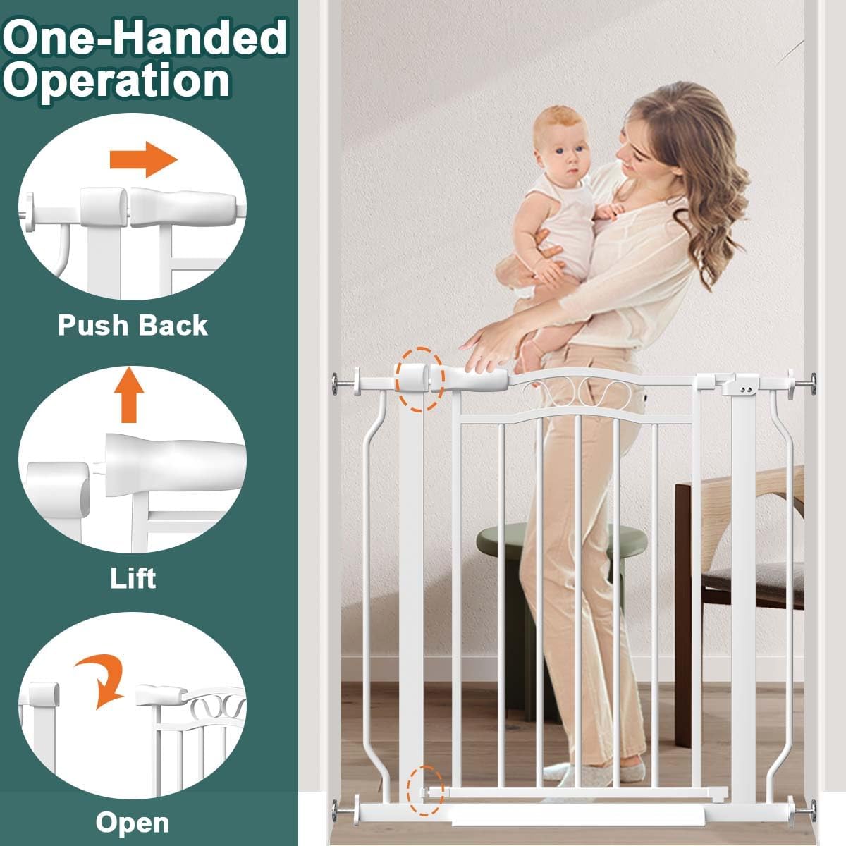 Fairy Baby 62.5"-71.6" Extra Wide Baby Gate Pressure Mount, Long Large Dog Gate Indoor Doorways Stairs, No Drill Safety Child Gate for Kids with Double Lock, Walk Thru Pet Gate for Puppy Doggy, Black