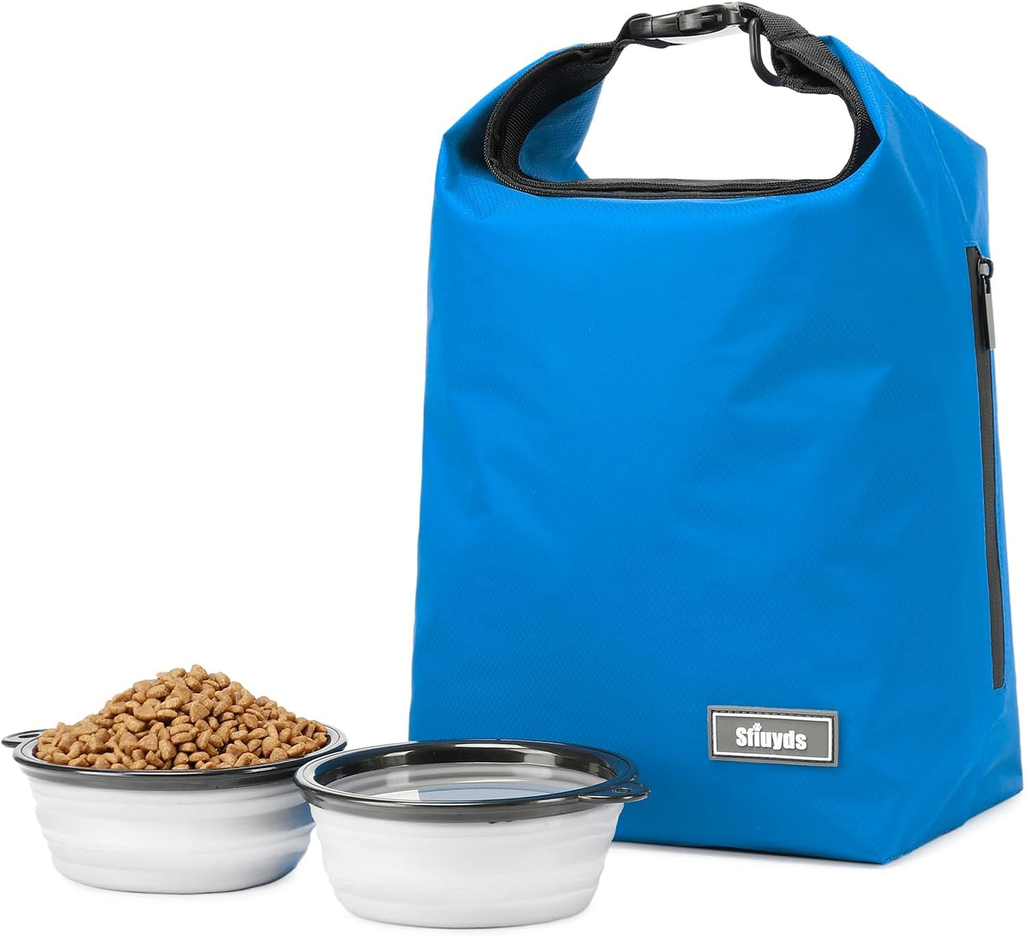 Travel Dog Food Container Pet Food Storage Bag Containers 2PCS Collapsible Travel Dog Bowls Waterproof Camping Storage Essentials Kibble Carrier 20L Easy to Clean (Black, Large)