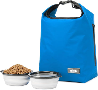 Travel Dog Food Container Pet Food Storage Bag Containers 2PCS Collapsible Travel Dog Bowls Waterproof Camping Storage Essentials Kibble Carrier 20L Easy to Clean (Black, Large)