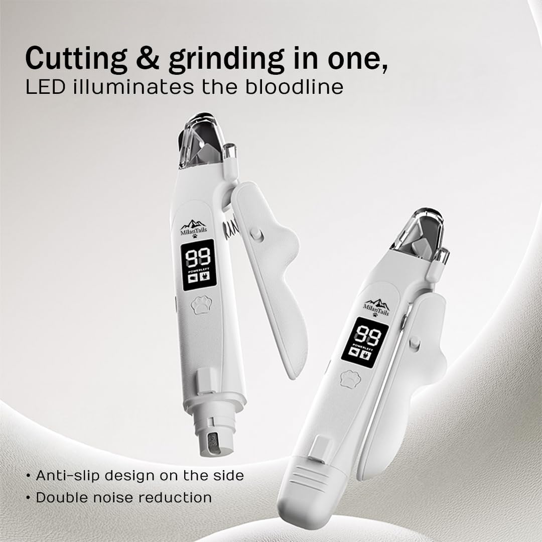 2-in-1 Dog Nail Clipper and Grinder with LED Light, USB Rechargeable Quiet Electric Pet Nail Trimmer for Dogs and Cats with Safety Guard