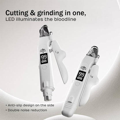 2-in-1 Dog Nail Clipper and Grinder with LED Light, USB Rechargeable Quiet Electric Pet Nail Trimmer for Dogs and Cats with Safety Guard