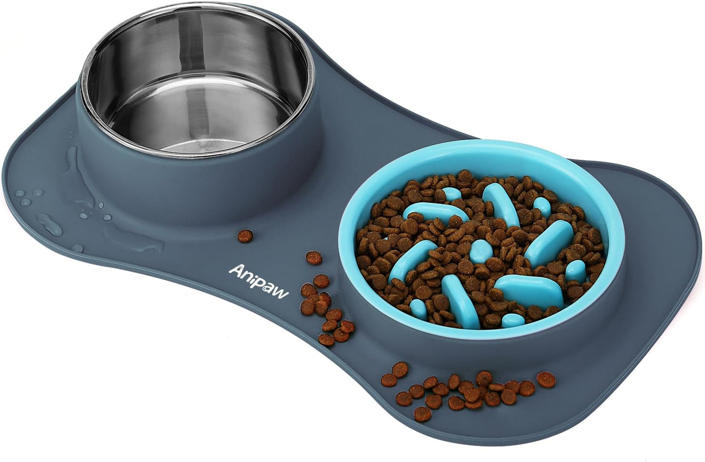 Anipaw Slow Feeder Dog Bowls 3 in 1 Stainless Steel Food and Water Bowls with Non-Spill and Skid Silicone Mat to Slow Down Eating for Large Medium Small Breed Size Dogs and Cats