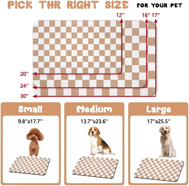 Dog Food Mats for Floors Waterproof, Pet Water Bowl Mats Pet Feeding Absorbent Placemats Plaid 12 * 20 inch