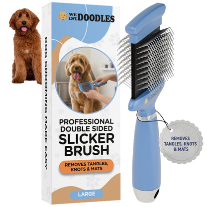 Double-Sided Slicker Brush for Dogs, Dematting & Deshedding Dog Brush, Dog Grooming Supplies, Long Pin Detangler for All Hair Pets, Poodles, Doodles, & Goldendoodles (Small)