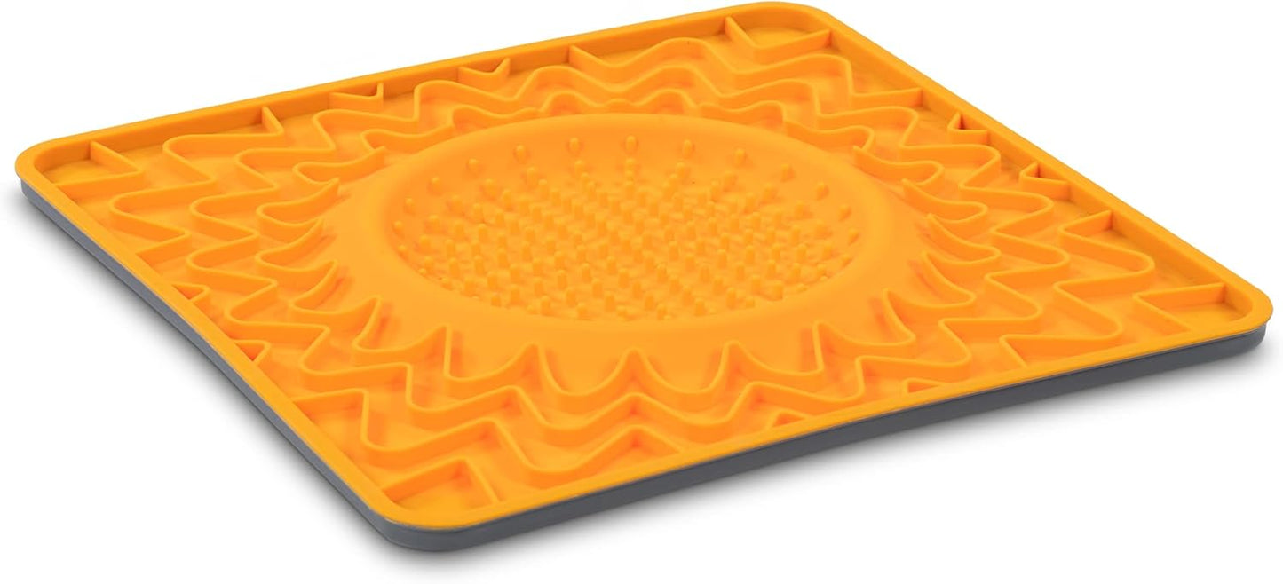 Messy Mutts Silicone Therapeutic Licking Bowl Mat | 10" x 10" | Slow Feeder Mat for Boredom & Anxiety | Lick Pad for Dogs & Cats (Blue)
