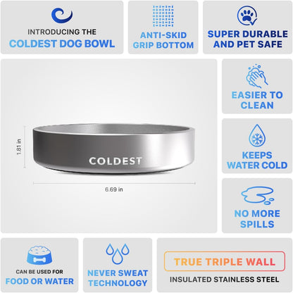 Coldest Dog Bowl - Anti Rust Metal, Non Slip, 3 Layers Insulated Stainless Steel Dog Bowls - Spill Proof & Heavy Duty - Water Bowl for Dogs, Cats & Pets, Dish Washer Safe (21 oz, Stealth Black)