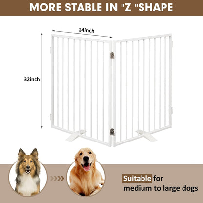 Metal Freestanding Dog Gates,Extra Wide 24", 32" Height Foldable Dog Fence for Indoor & Outdoor, Heavy Duty Freestanding Pet Barrier for Stairs, Doorways, Halls, Kitchen,Yard