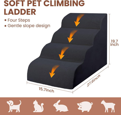 Dog Stairs for Small Dogs, 3 Tiers High Density Foam Dog Ramp, Extra Wide Non-Slip Pet Steps for High Beds Or Couch, Soft Foam Doggie Ladder for Dogs Injured, Older Pets, Small Cats