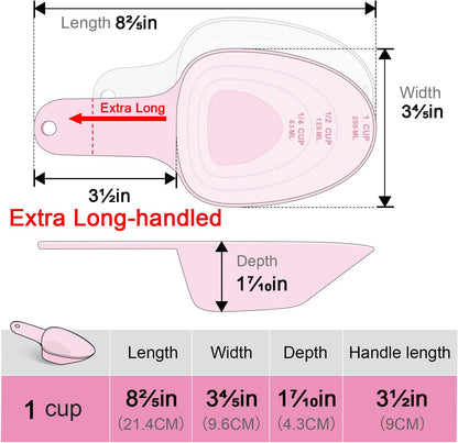 Dog Food Scoop-Melamine Pet Food Measuring Cup - 1 Cup 1/2 Cup 1/4 Cup Dog Cat Bird and Rabbit Food Feeding Scoop Dishwasher Safe - Pink