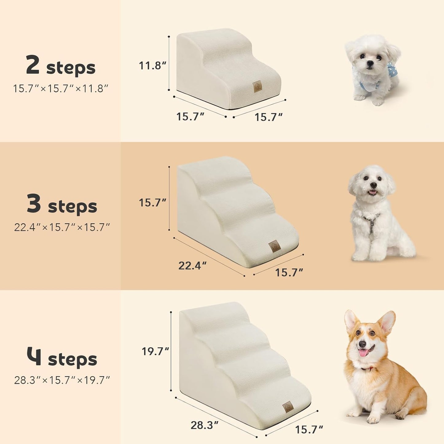 Mestuel 2-Tiers Extended Dog Stairs Steps for Couch Sofa, Dog Stairs for Small Dogs, Pet Stairs Ramp Ladder Friendly to Small Old Joint Injury Dogs Cats,Non-Slip & Washable,Blue