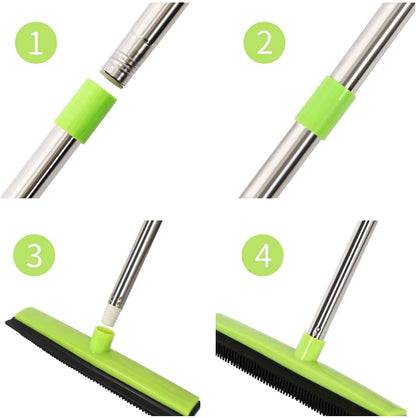 MEIBEI Pet Hair Removal Broom with Squeegee -53", Long Handle Soft Bristle Rubber Broom, Ideal for Remove Fur from Carpets, Rugs, Hardwood and Linoleum