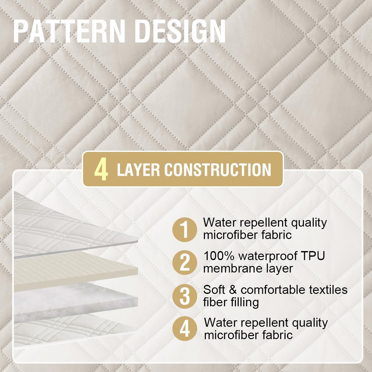 H.VERSAILTEX 100% Waterproof Slipcovers for Couches and Sofas Modern Pet Couch Cover Thick Soft Furniture Protector with Elastic Straps(Sofa, Lily Pad/Beige)