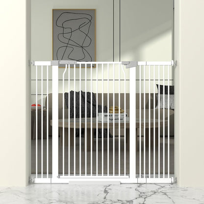 41" Extra Tall Cat Gate for Doorway, 49.2-54.7 Metal Pet Baby Safe Gate, Extra Wide Pressure Mounted Child Door with Expansion Kit, No Drilling No Climb Cat Fence Indoor, Tall Dog Gate, White