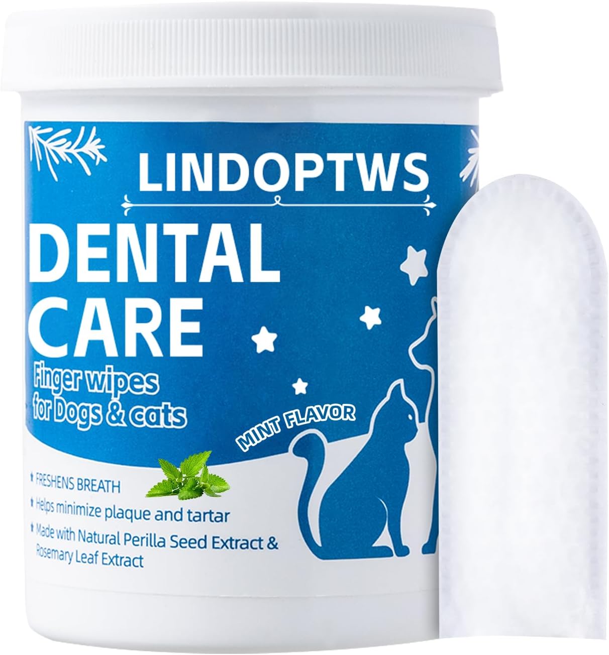 Dog Dental Wipes for Teeth Cleaning - Dog Tooth Wipes & Finger Toothbrush for Dogs, Waterless Formula Helps Fight Plaque and Tartar, Freshens Breath, Easy No-Rinse Oral Care 60 Count