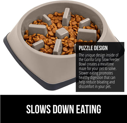 GORILLA GRIP® Patented BPA Free Slow Feeder Dog Bowls, Interactive Puzzle Toy for Dogs and Cats Food Training Enrichment, Keeps Pets Busy and Prevents Puppy Overeating, Small Breeds, 1 Cup, Gray