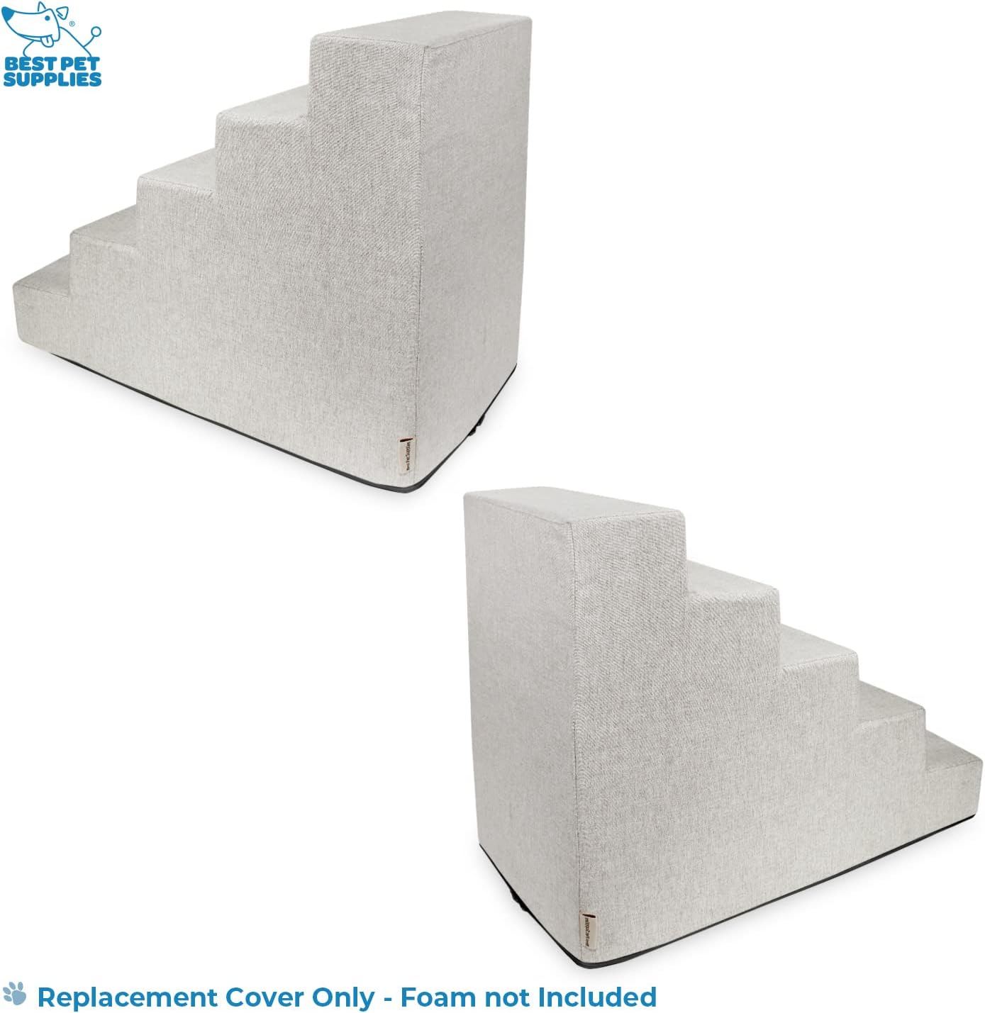 Best Pet Supplies Foam Pet Steps Cover for Small Dogs and Cats, Portable Ramp Stairs for Couch, Sofa, and High Bed Climbing (Cover Only) - Ash Gray Linen, 3-Step (Cover Only)