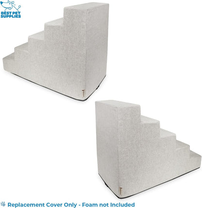 Best Pet Supplies Foam Pet Steps Cover for Small Dogs and Cats, Portable Ramp Stairs for Couch, Sofa, and High Bed Climbing (Cover Only) - Ash Gray Linen, 3-Step (Cover Only)