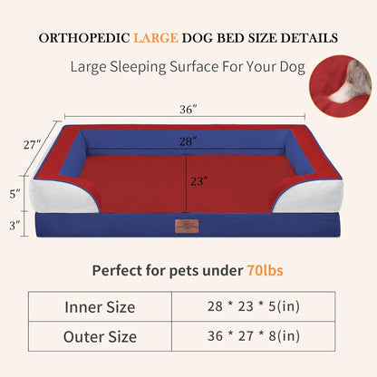 Comfort Expression Orthopedic Dog Bed for Extra Large Dogs 42x30 Inch, Waterproof Egg Crate Foam XL Pet Bed with Removable Bolsters, Dog Couch with Washable Cover & Non-Slip Bottom, Grey - Colors B