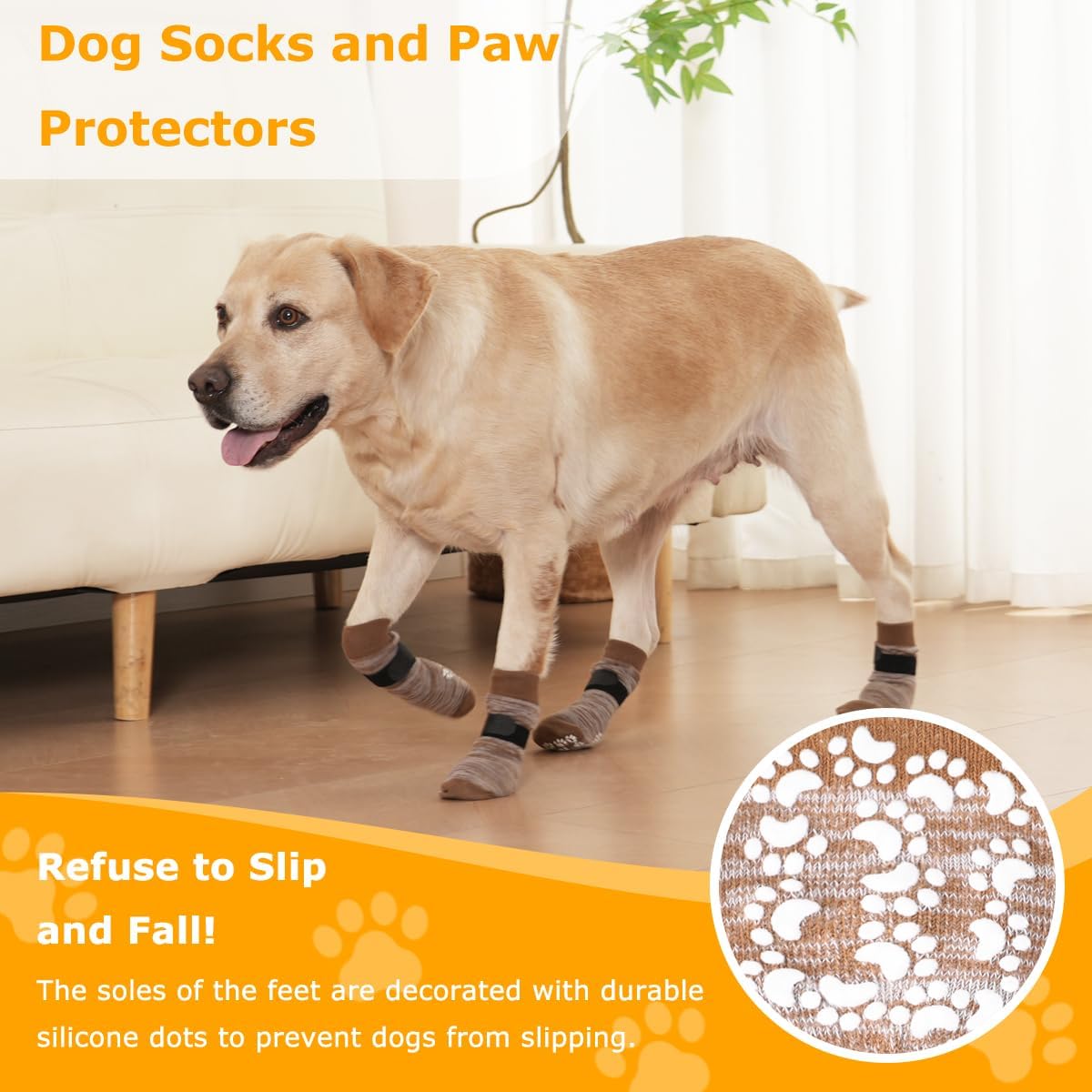 Dog Socks 12 Pack to Prevent Licking Paws, Anti Slip Dog Booties and Paw Protectors for Hardwood Floors Hot Pavement, Suitable for Small Medium Large Senior Dogs - Size Medium