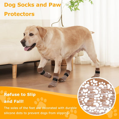 Dog Socks 12 Pack to Prevent Licking Paws, Anti Slip Dog Booties and Paw Protectors for Hardwood Floors Hot Pavement, Suitable for Small Medium Large Senior Dogs - Size Medium