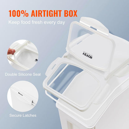 VEVOR Rice Storage Container, 4.5Gallon/20L Capacity Large Dog Food Dispenser Bin, Kitchen Ingredient Grain Cereal Flour Bin, Pet food Containers with Wheels, Measuring Cup, Airtight Lid, 1 Pack