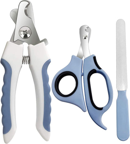 Pet Nail Clippers and Trimmers Set Safety Guard to Avoid Over Cutting Razor Sharp Blades Grooming Tool for All Small Large Dog Cat Red