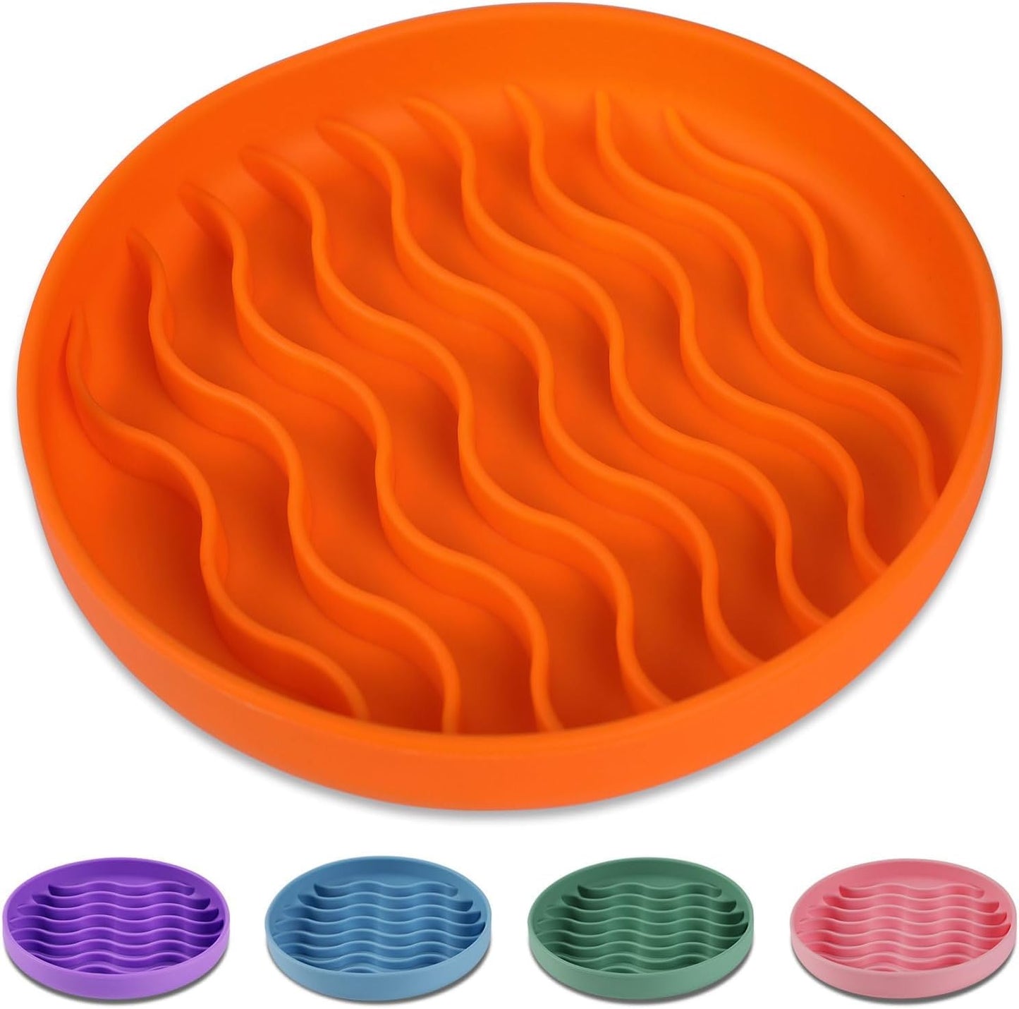 Slow Feeder Dog Bowls, Silicone Food Bowl Anti-Gulping, Pets Puppy Slow Feeder with Suction Cups, Dishwasher Microwave Safe for All Small Medium Dogs, Wave Design Blue