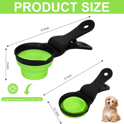 Collapsible Dog Food Scoop Foldable Pet Food Bag Clip 3 in 1 Multi-function Silicone Cat Food Measuring Cup Scoop Dog Food Scooper Pet Food Storage Clip (Green, 1 Cup Capacity(1 Pack))