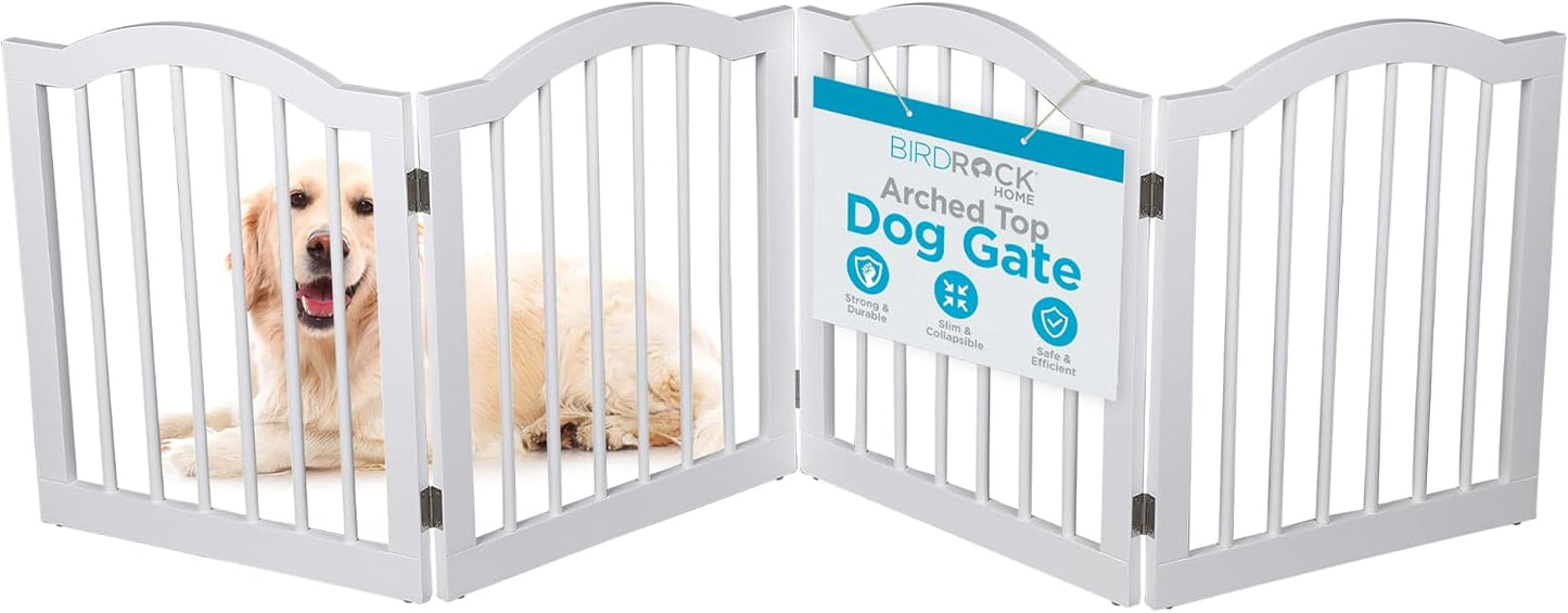 INTERNET'S BEST Arched Top Dog Gate | 4 Panel, 24" H Wooden Pet Barrier for Dogs or Cats | Freestanding Folding Room Divider for Doorways, Hallways, Stairs, and Porch | Portable, Extra Wide | Espresso