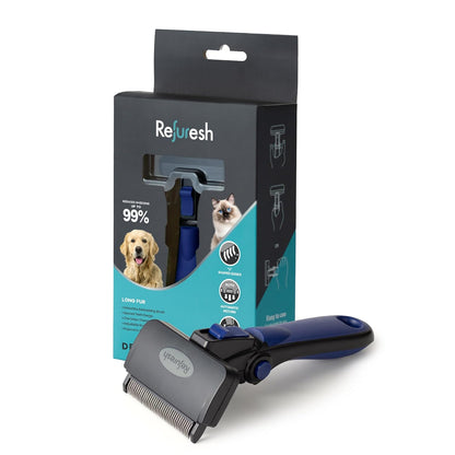 Deshedding Dog Brush for Long Hair (Large,Blue) – Gentle Deshedding Tool for Dogs & Cats – Reduces Shedding, Without damaging Topcoat. Removes Loose Fur & Dead Undercoat.