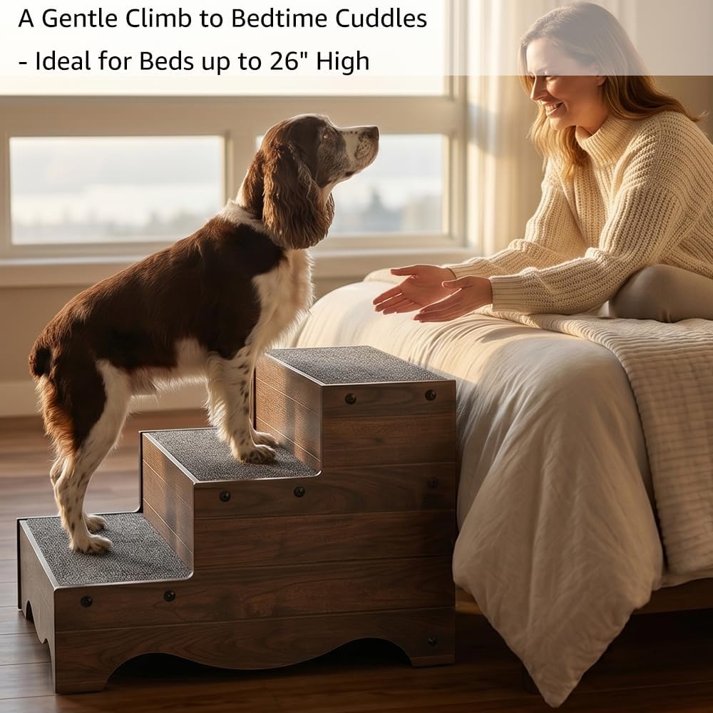 beeNbkks Furniture Style Dog Stairs, Pet Steps for Small Dogs and Cats, Wooden Non-Slip Pet Ladder for Elderly Injured Pets Short Legged Puppy to Reach Couch Sofa High Bed Windowsill