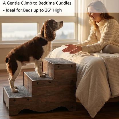 beeNbkks Furniture Style Dog Stairs, Pet Steps for Small Dogs and Cats, Wooden Non-Slip Pet Ladder for Elderly Injured Pets Short Legged Puppy to Reach Couch Sofa High Bed Windowsill