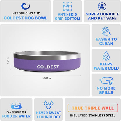 Coldest Dog Bowl - Anti Rust Metal, Non Slip, 3 Layers Insulated Stainless Steel Dog Bowls - Spill Proof & Heavy Duty - Water Bowl for Dogs, Cats & Pets, Dish Washer Safe (21 oz, Stealth Black)