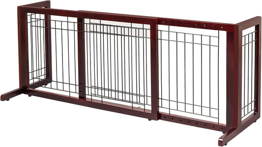 Bonnlo Free Standing Dog Gate, 37" - 68" Wide Pet Gate for Fireplace Stairs Doorways, Wooden Adjustable Pet Fence Indoor, Christmas Tree Gate (Cherry)