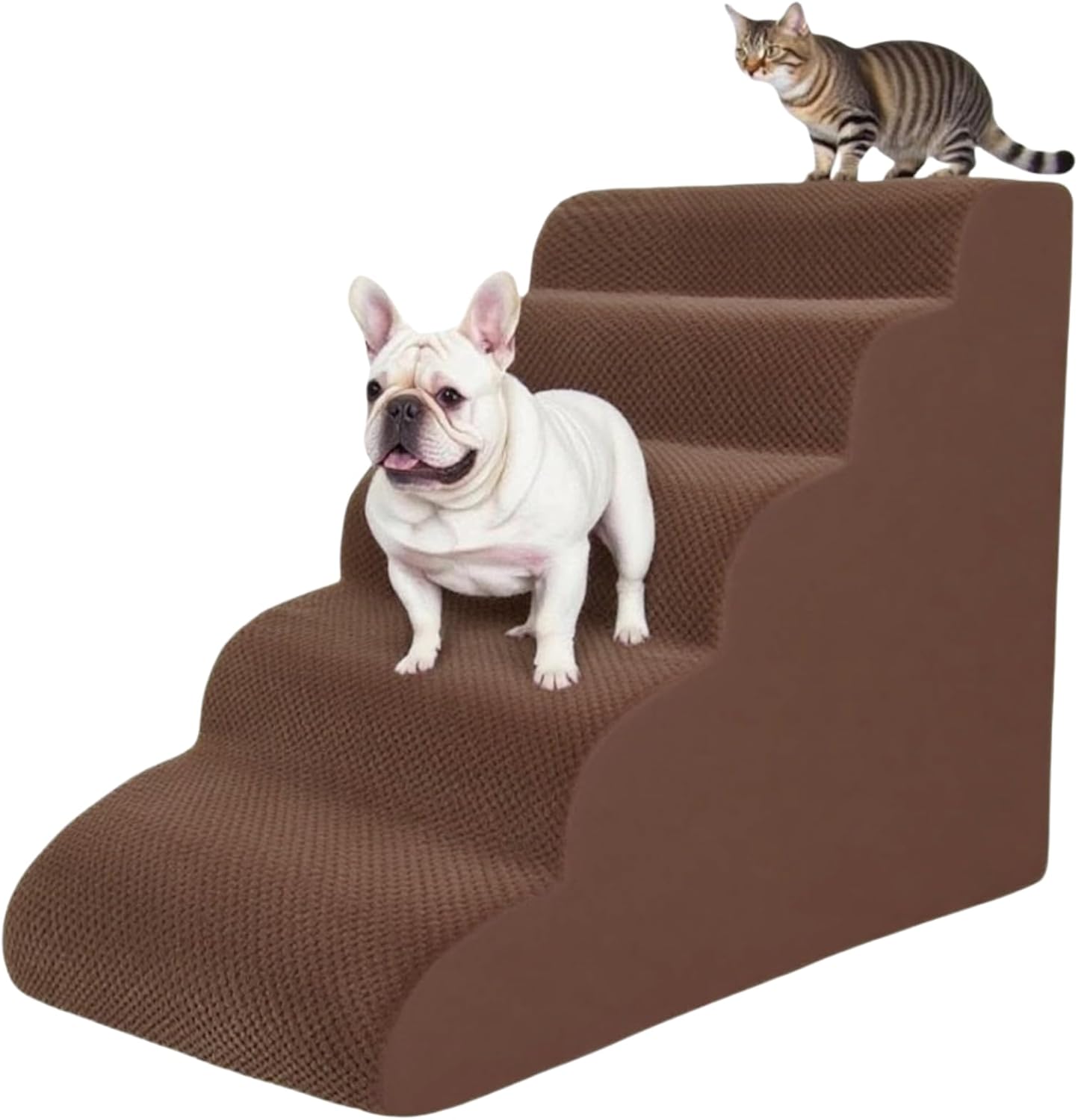 4 Step Pet Stairs Ramp for High Beds Sofas 18-24 Inch with Sturdy Non Slip Waterproof Pads, Machine Washable Cover Indoor Balanced Design for Cats Dogs Small Medium Large XL Pets Grey