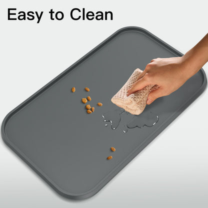 Pet Feeding Mat [Warped Resistant Raised Edge], Water-Proof Silicone Placement for Food Water Bowls, Anti-Slip Base Protect Floor, BPA-Free&Dishwasher-Safe [23.5x13.5inch Large, Gray]